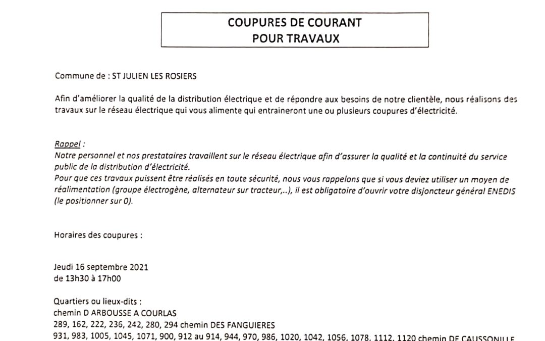 Avis de coupure de courant